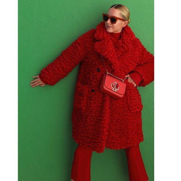 💥SHOWSTOPPER!💥 FLUFFY CURLY YARN BORG SHEARING COAT in VIVID RED - Picture 7 of 16